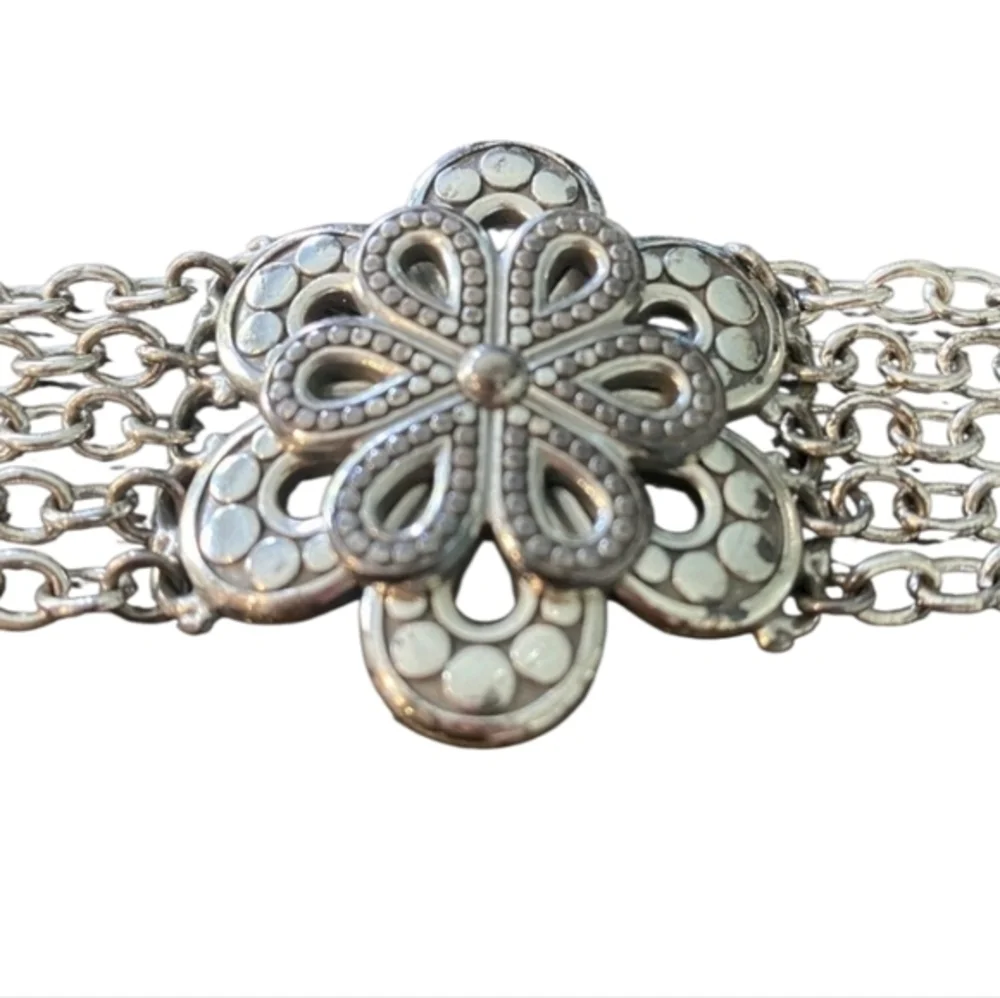 Brighton Multi Strand Silver Flower Statement Bracelet‎